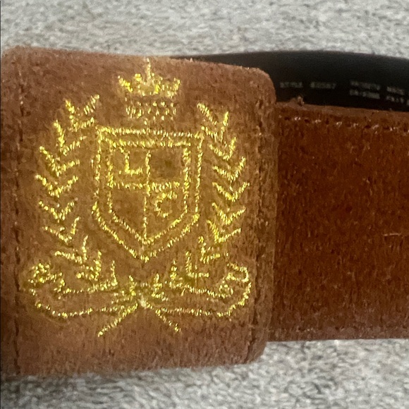Vintage Liz Claiborne Brown Suede Leather Belt Large | Gold Crest - Picture 4 of 6